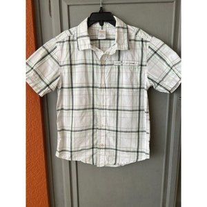 Gymboree Plaid Button Front Green Gray White Collar Short Sleeve Shirt Boys S 5